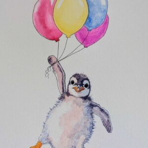 Birthday Card: Penguin with Balloons